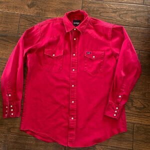 Vintage Wrangler Men's Bright Red Casual Button Down Shirt Sz,XL Western Cowboy